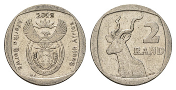 ЮАР 2 ранда 2008 KM 445 медь плакированная никелем 4628-215