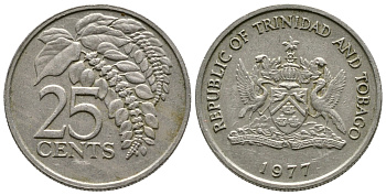 Тринидад и Тобаго 25 центов 1977 цветок дикая пуансеттия KM 32 медно-никель 25-1224