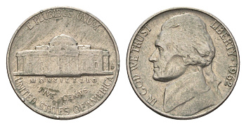 США 5 центов 1962 D, Джефферсон KM A192 медно-никель 4674-526