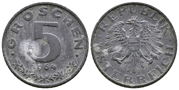 АВСТРИЯ 5 ГРОШЕЙ 1964 KM 2875 цинк 57-1135