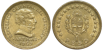 Уругвай 1 песо 1965 KM 46 алюминиевая бронза 106-943