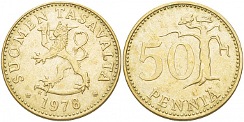 ФИНЛЯНДИЯ 50 ПЕННИ 1978 K KM 48 алюминиевая бронза UNC 212-1114
