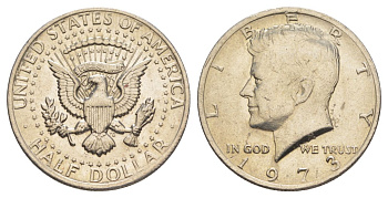 США 1/2 доллара (50 центов) 1973 D, Джон Кеннеди KM 202b медь плакированная медно-никелем aUNC 4517-1216