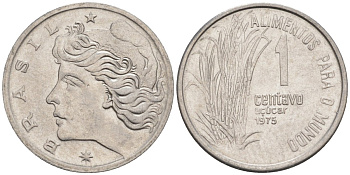 Бразилия 1 сентаво 1975 FAO, сахарный тростник KM 585 нержавеющая сталь 187-527