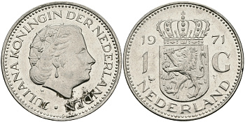 Нидерланды 1 гульден 1971 Юлиана (1948-1980) KM 184а никель 94-631