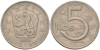 Чехословакия 5 крон 1974 KM 60 медно-никель 4586-751