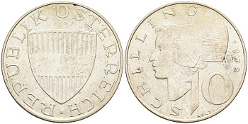 Австрия 10 шиллингов 1972  KM 2882 серебро 4595-453