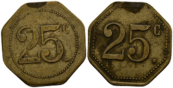 Франция 25 сантимов XIX-XX век ресторанный жетон латунь 4166-515