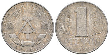 ГДР 1 пфенниг 1975 А KM 8.1 алюминий 4651-1145