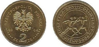 Польша 2 злотых 2004 MW, XXVIII Олимпийские игры в Афинах 2004 года, бег KM 516 нордик  UNC  3457-445