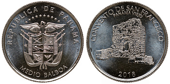Панама 1/2 бальбоа 2018 монастырь Сан-Франциско KM NEW медно-никель UNC M52-08