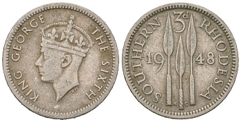 Южная Родезия 3 пенса 1948 Георг VI (1936-1952) KM 20 медно-никель 4617-122