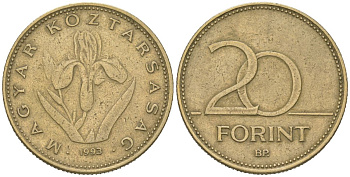 Венгрия 20 форинтов 1993 BP KM 696 никель латунь 4612-1126