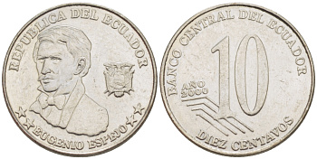 ЭКВАДОР 10 СЕНТАВО 2000 ЭУХЕНИО ЭСПЕХО KM 106 сталь 66-912