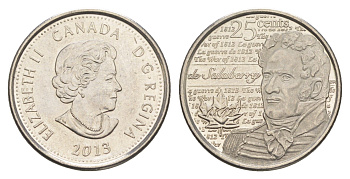 Канада 25 центов 2013 Война 1812 года - Шарль де Салаберри сталь плакированная никелем UNC 4652-1153