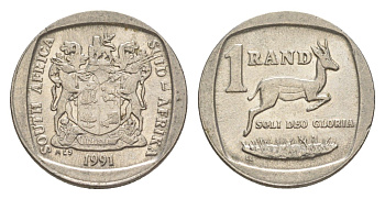 ЮАР 1 ранд 1991 антилопа спрингбок, герб KM 138 медь плакированная никелем 4618-655