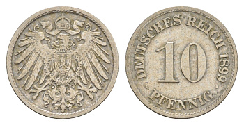 Германия 10 пфеннигов 1899 D, Вильгельм II (1888-1918) KM 12, J. 13 медно-никель 4644-1151