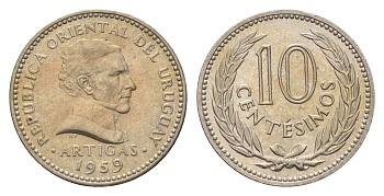 Уругвай 10 сентесимо 1959 KM 35 медно-никель aUNC 4668-1042
