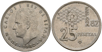 Испания 25 песет 1980 Чемпионат мира по футболу в Испании 1982, Хуан Карлос I (1975-2014) KM 818 медно-никель 183-231