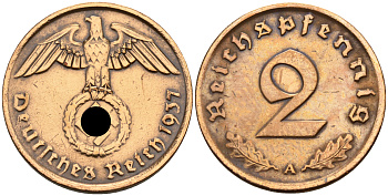 Германия 2 рейхспфеннига 1937 А KM 90, J. 362 бронза    4152-1249