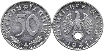 Германия 50 рейхспфеннигов 1941 A KM 96, J. 372 алюминий  UNC  00-822-38