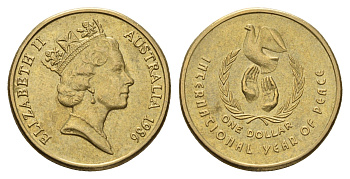 Австралия 1 доллар 1986 Международный год мира KM 87 алюминиевая бронза 95-1043