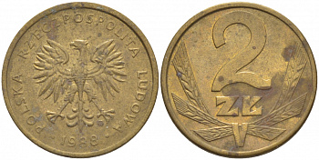 Польша 2 злотых 1988 MW KM 80.2, Parchimowicz 218c латунь 112-659