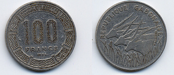 Габон 100 франков 1984 KM 13 никель 51-4523