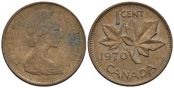 Канада 1 цент 1970 Елизавета II (1952-2022), кленовый лист KM 59.1 бронза 4609-135