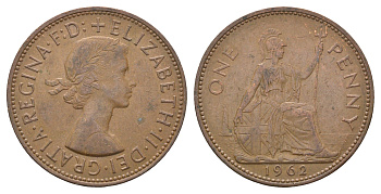 Великобритания 1 пенни 1962 Елизавета II (1952-2022) KM 897, Spink 4157 бронза 4661-846