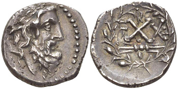 Ахейский Союз, Элида гемидрахма 45-30 гг. до н.э. голова Зевса / монограммы в лавровом венке, 2,36 гр BCD Peloponnesos 689 серебро 1073-11-105