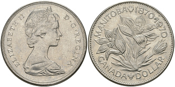 Канада 1 доллар 1970 100 лет со дня присоединения провинции Манитоба (1870-1970) KM 78 никель UNC 97-236