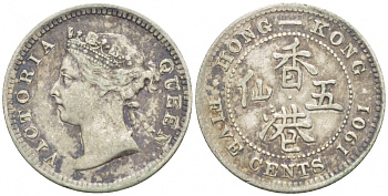 Гонконг 5 центов 1901 Виктория (1837-1901) KM 5 серебро 4549-118