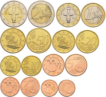 КИПР ЕВРОНАБОР ИЗ 8 МОНЕТ 2010 1, 2, 5, 10, 20, 50 ЕВРОЦЕНТОВ, 1 И 2 ЕВРО UNC 183-821
