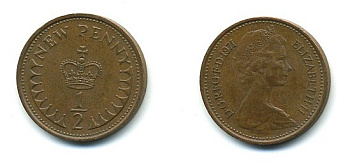Великобритания 1/2 пенни 1971 Елизавета II (1952-2022) КМ 914, Spink 4239 бронза 4110-1617