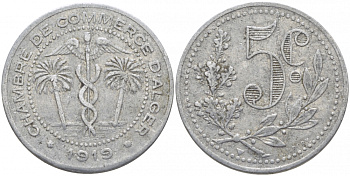 Алжир, Французская оккупация 5 сантимов 1919 Alger Chamber of Commerce KM TnA1 алюминий 4448-415