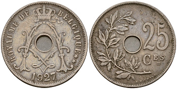 Бельгия 25 сантимов 1927 Belgique KM 68 медно-никель 29-824