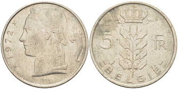 Бельгия 5 франков 1972 Belgie, Бодуэн I (1951-1993) KM 135.1 медно-никель 202-1216