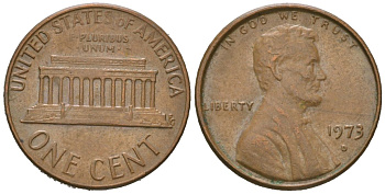 США 1 цент 1973 D, Авраам Линкольн  KM 201 медь цинк 220-918