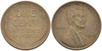 США 1 ЦЕНТ 1941 ЛИНКОЛЬН KM 132 бронза 218-134