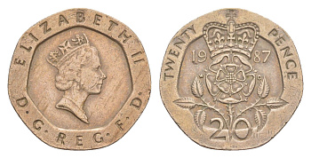 Великобритания 20 пенсов 1987 Елизавета II (1952-2022) KM 939, Spink 4361 (G2) медно-никель 4639-845