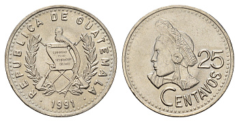 Гватемала 25 сентаво 1991 KM 278 медно-никель UNC 3459-1127