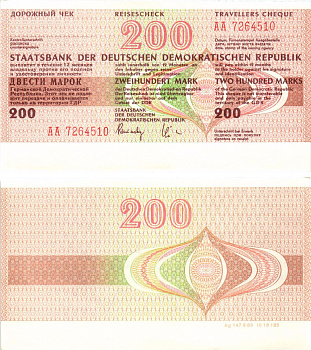 ГДР 200 марок 1990 дорожный чек, серия АА бумага UNC (пресс) 7375-40-1-2