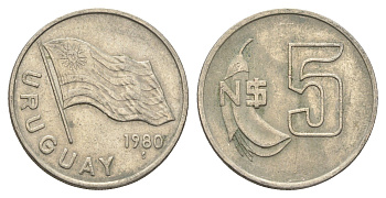 Уругвай 5 новых песо 1980 KM 75 медь никель цинк 4663-343