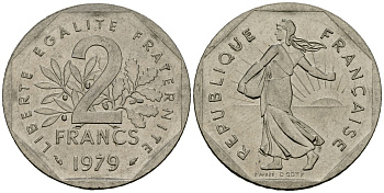 Франция 2 франка 1979 сеятель KM 942.1, Le Franc 272.3 никель 4120-1033