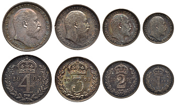 Великобритания набор из 4 монет 1903 1, 2, 3 и 4 пенса, Манди сет, в оригинальной коробке Spink 3985 серебро 00-803-58