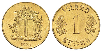Исландия 1 крона 1975  KM 12a никель латунь UNC M84-08