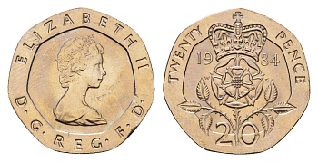 Великобритания 20 пенсов 1984 Елизавета II (1952-2022) KM 931, Spink 4230 (G1) медно-никель UNC 4674-1023