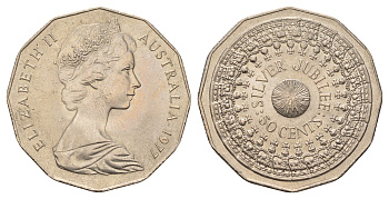 Австралия 50 центов 1977 25 лет правлению Королевы Елизаветы II KM 70 медно-никель UNC 4672-236