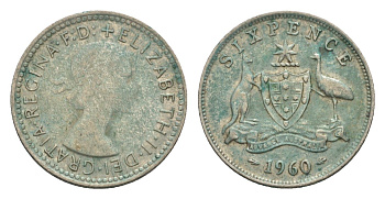 Австралия 6 пенсов 1960 Елизавета II (1952-2022) KM 58 серебро 4630-1059